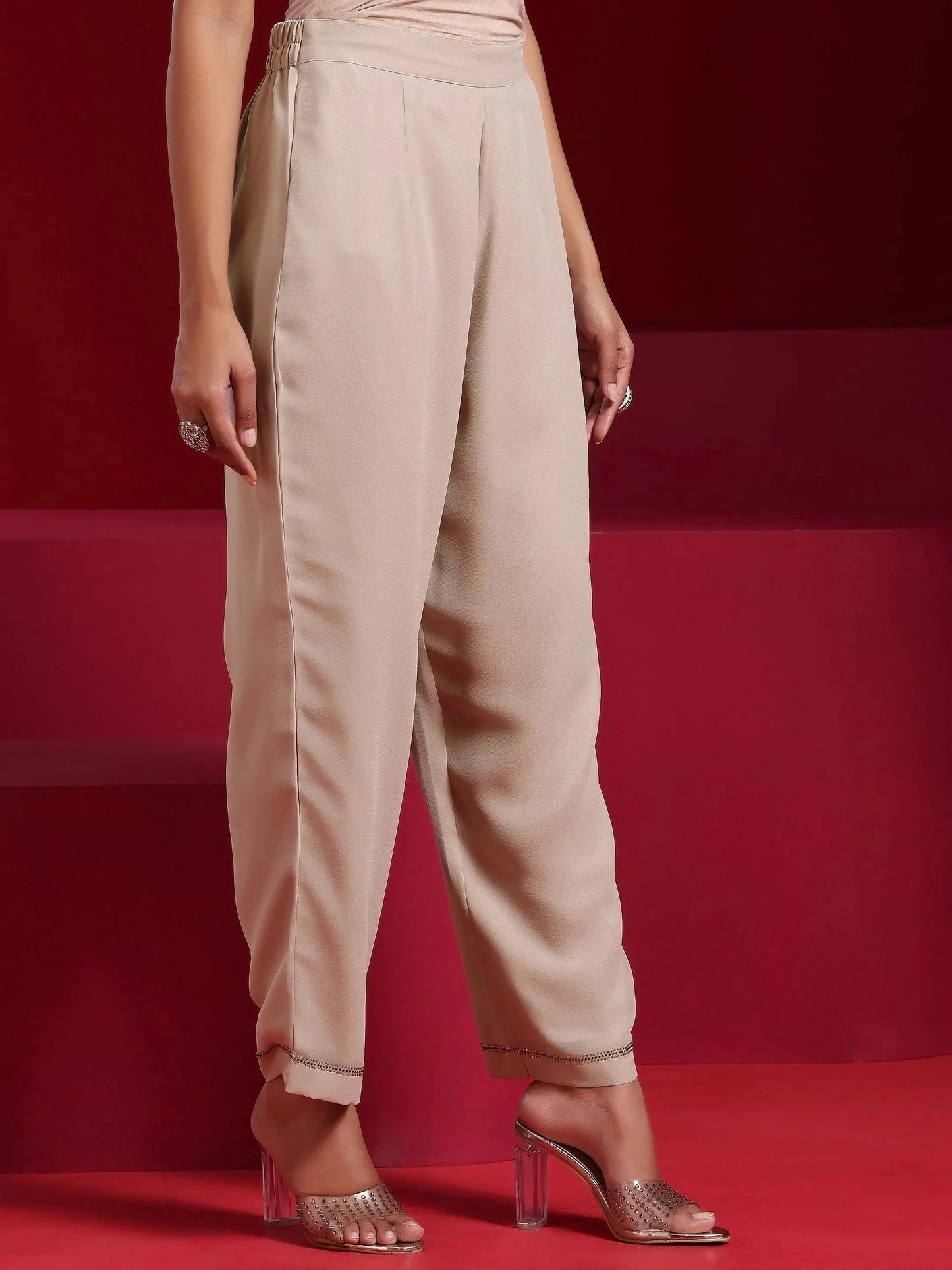 Libas Art Taupe Solid Georgette Straight Suit With Dupatta