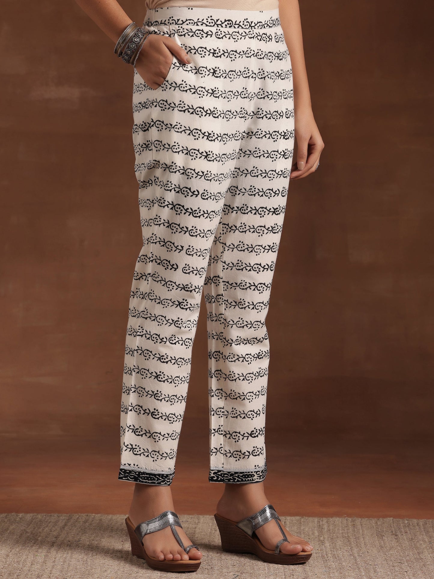 Black Printed Cotton Straight Suit With Dupatta