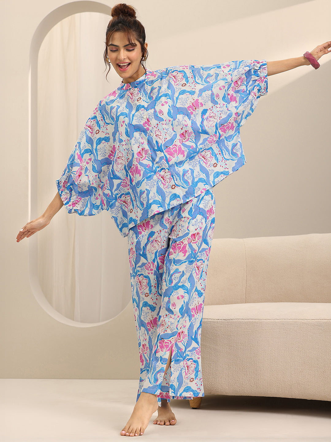 Off white Printed Cotton Night Suits