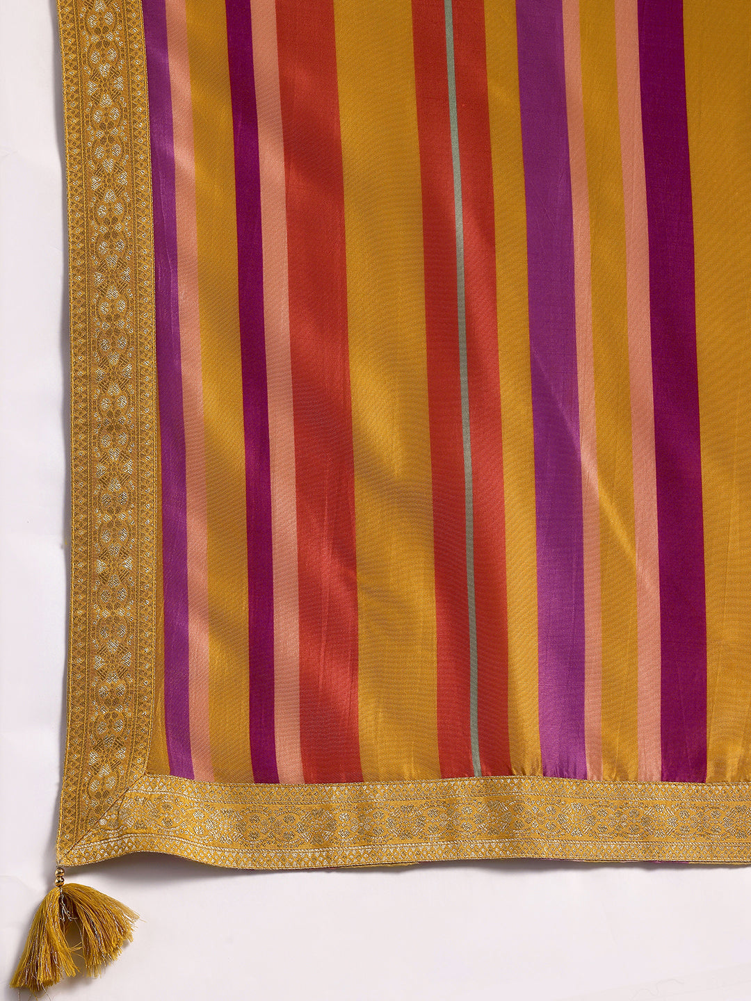 Mustard Printed Silk Blend Straight Suit With Dupatta