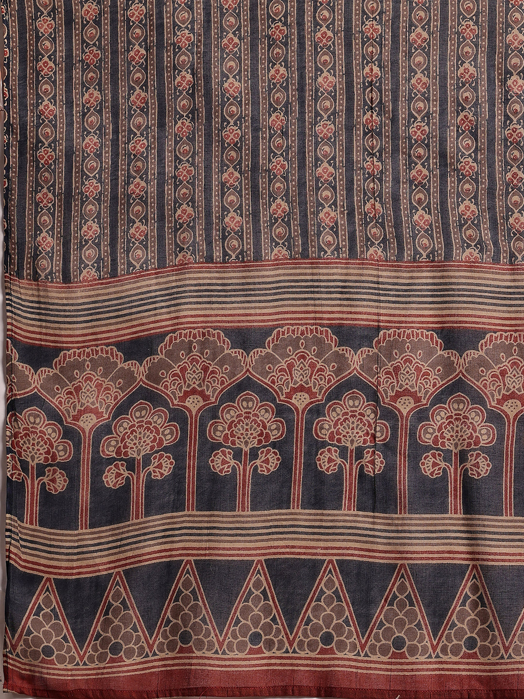 Blue Printed Cotton Anarkali Suit With Dupatta