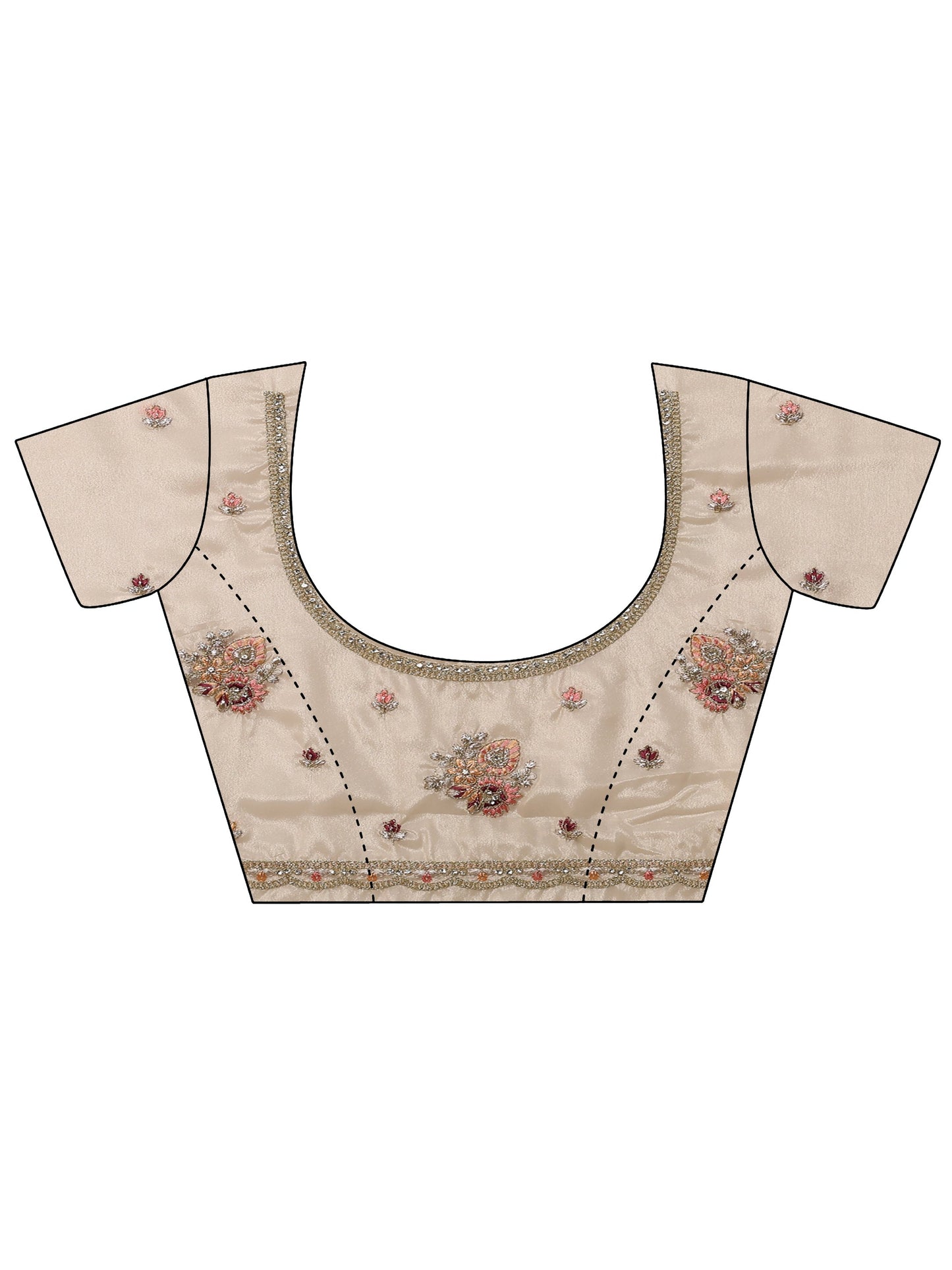 Cream Embroidered Crepe Saree With Unstitched Blouse Piece