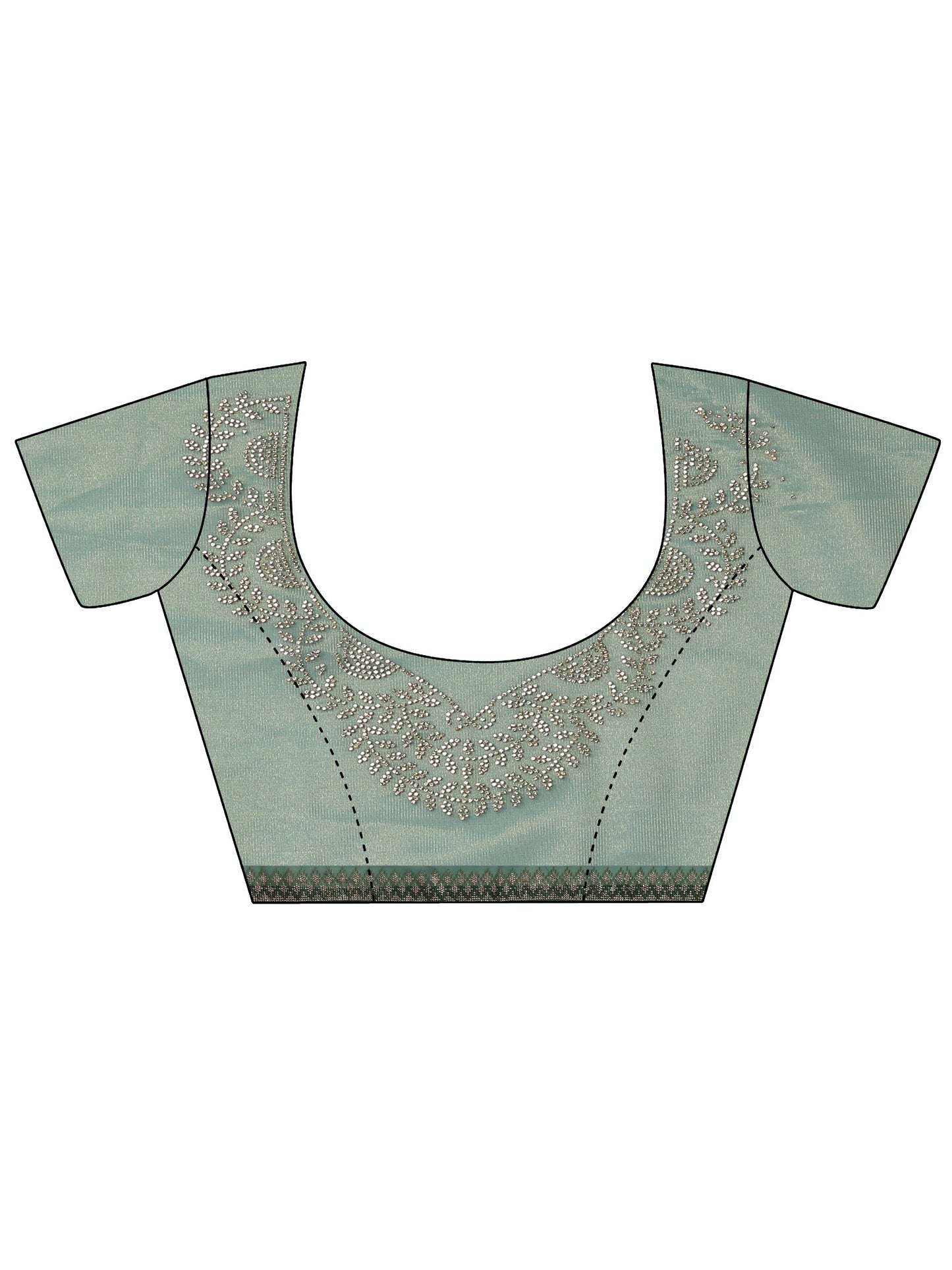 Green Embellished Nylon Saree With Unstitched Blouse Piece