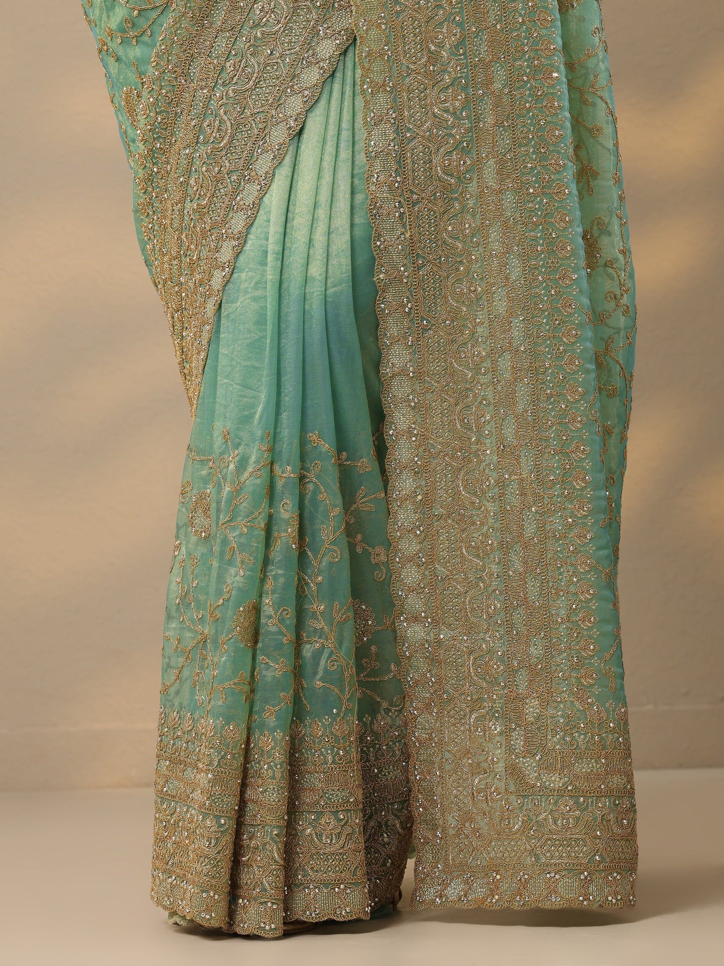 Blue Embroidered Banarasi Nylon Saree With Unstitched Blouse Piece