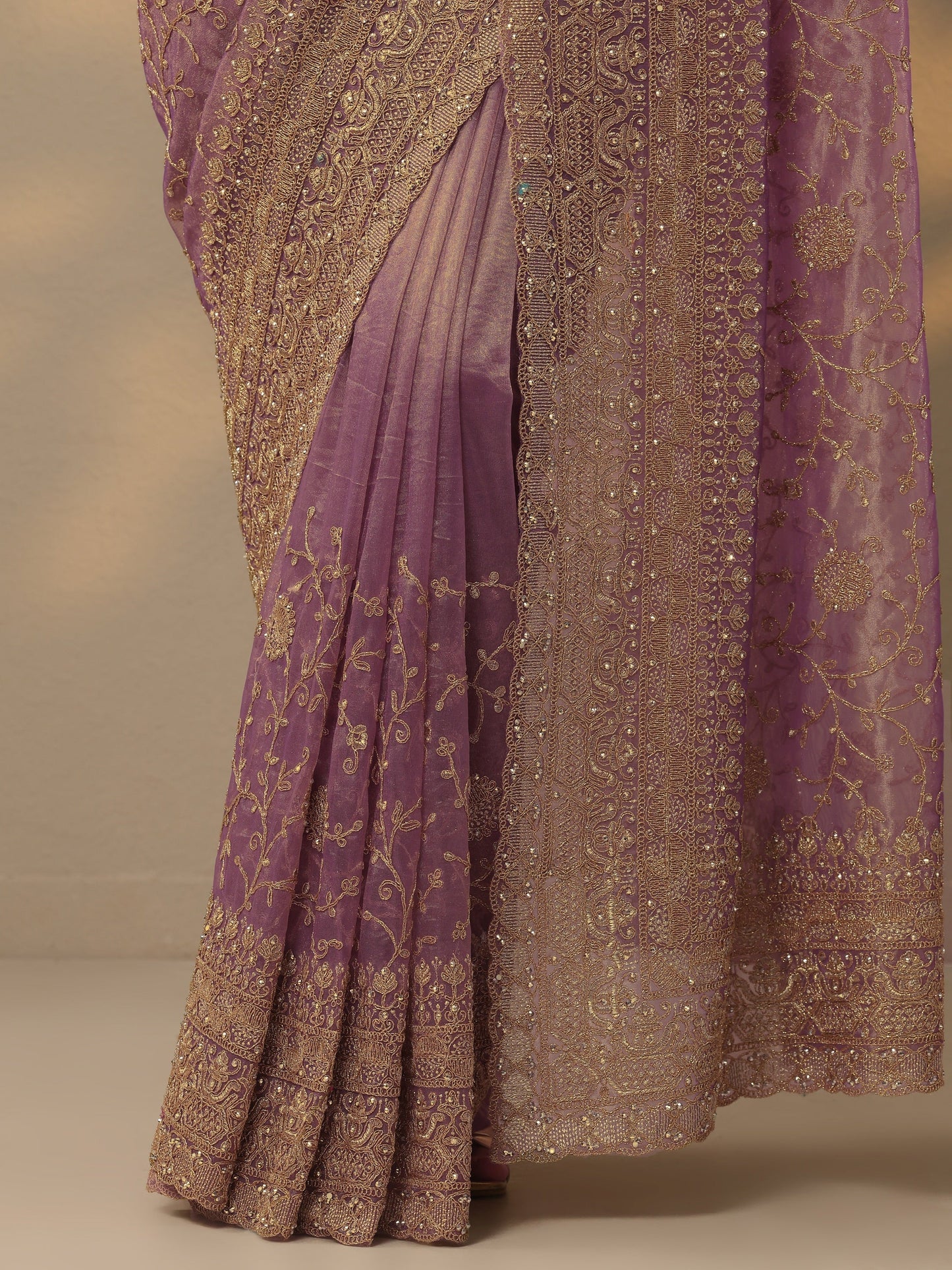 Mauve Embroidered Nylon Saree With Unstitched Blouse Piece