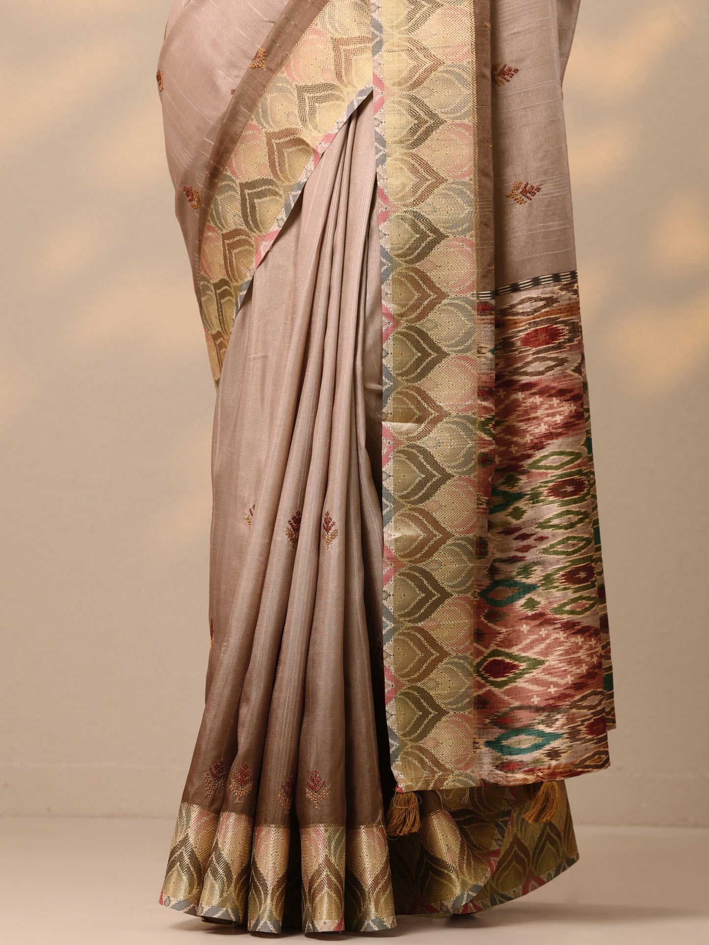 Beige Woven Design Silk Blend Saree With Unstitched Blouse Piece