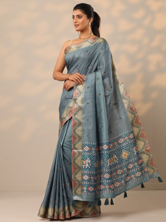 Green Woven Design Silk Blend Sarees With Unstitched Blouse Piece