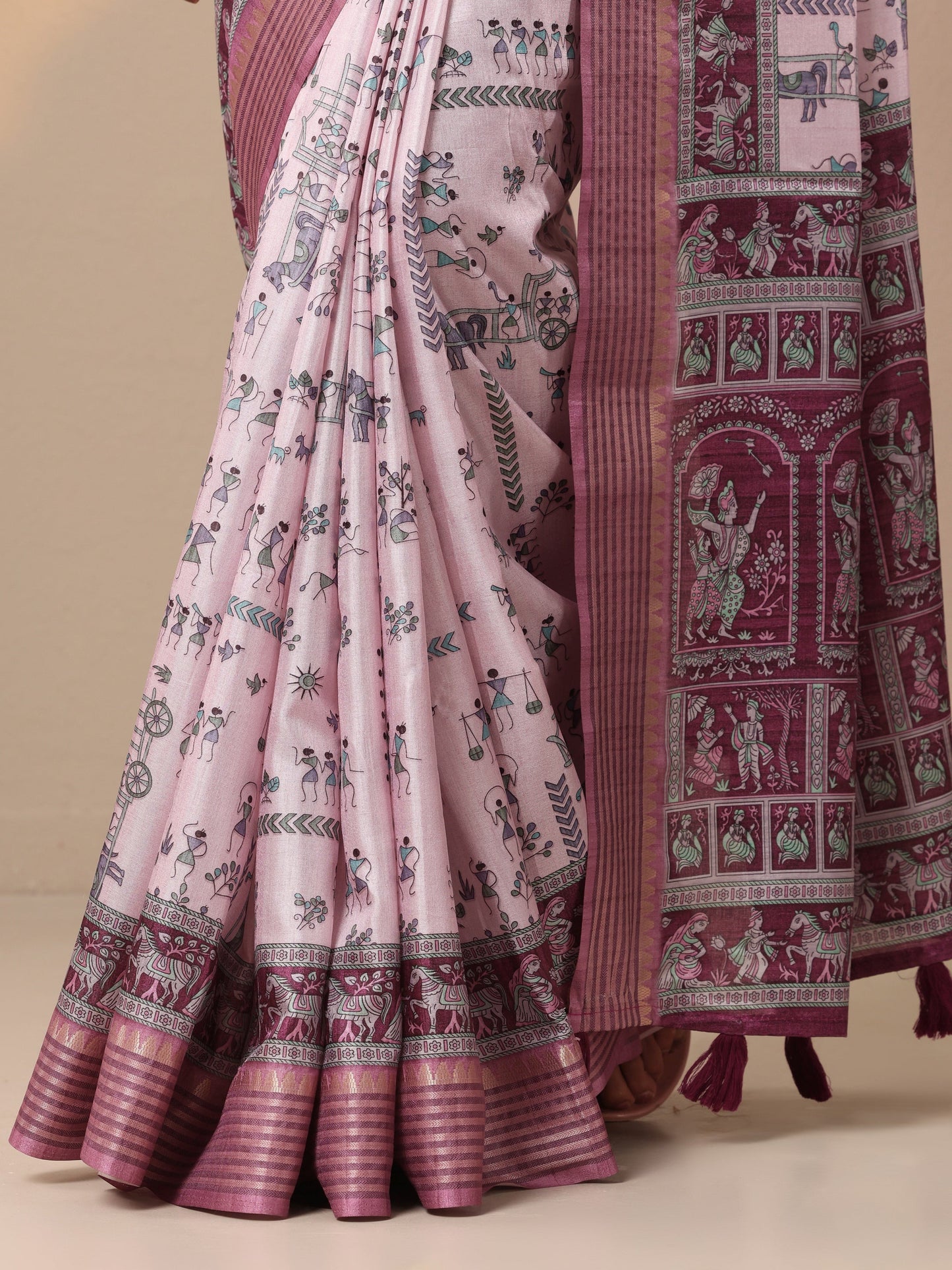 Lavender Printed Silk blend Saree With Unstitched Blouse Piece