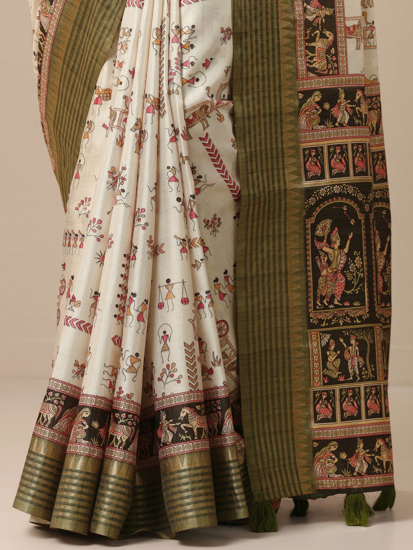 Green Printed Silk blend Saree With Unstitched Blouse Piece