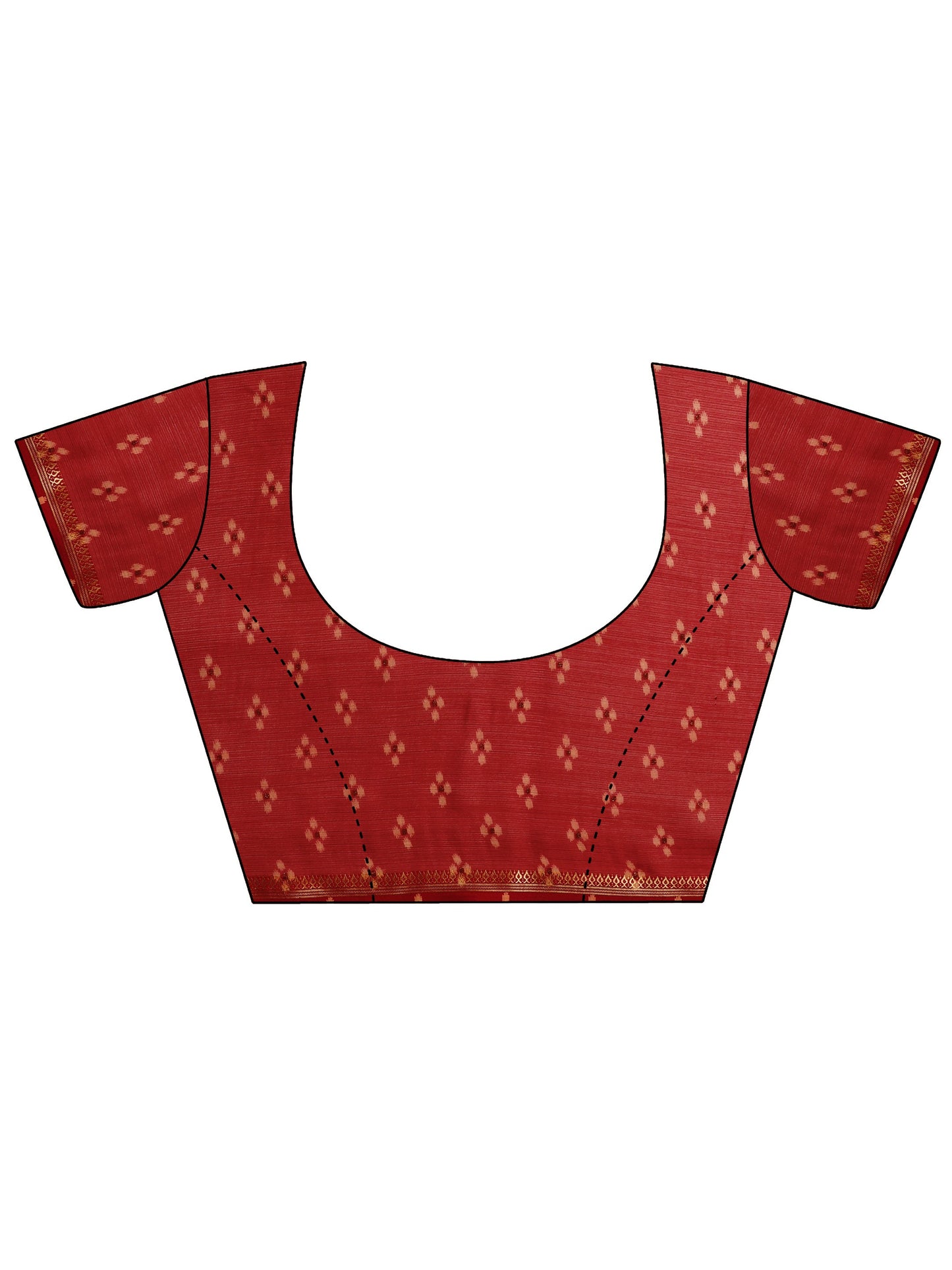 Red Ikat Printed Chiffon Saree With Unstitched Blouse Piece