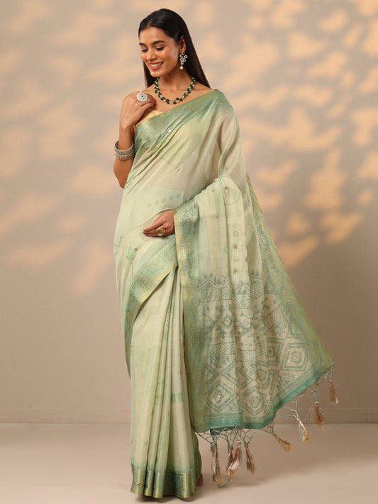Green Woven Design Silk blend Saree With Unstitched Blouse Piece