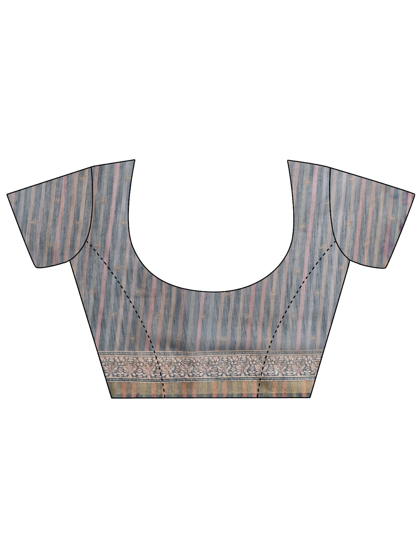 Peach Printed Cotton Blend Saree With Unstitched Blouse Piece