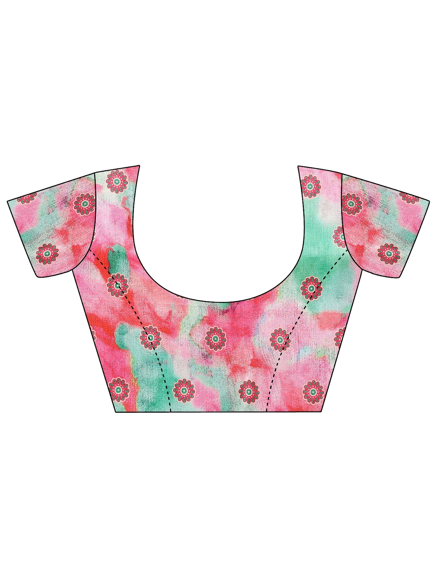 Pink Printed Chinon Saree With Unstitched Blouse Piece