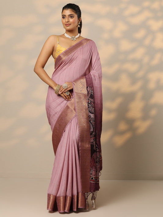 Mauve Printed Georgette Saree With Unstitched Blouse Piece