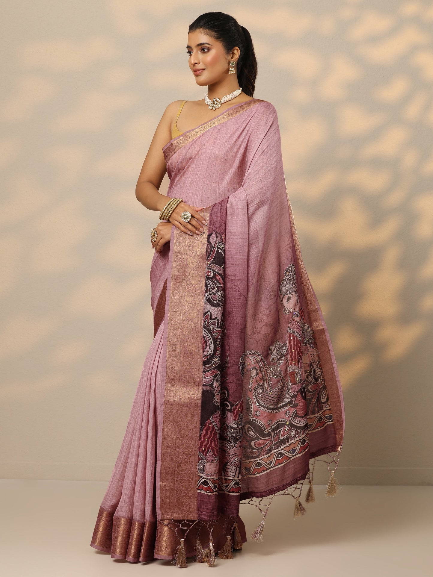 Mauve Printed Georgette Saree With Unstitched Blouse Piece