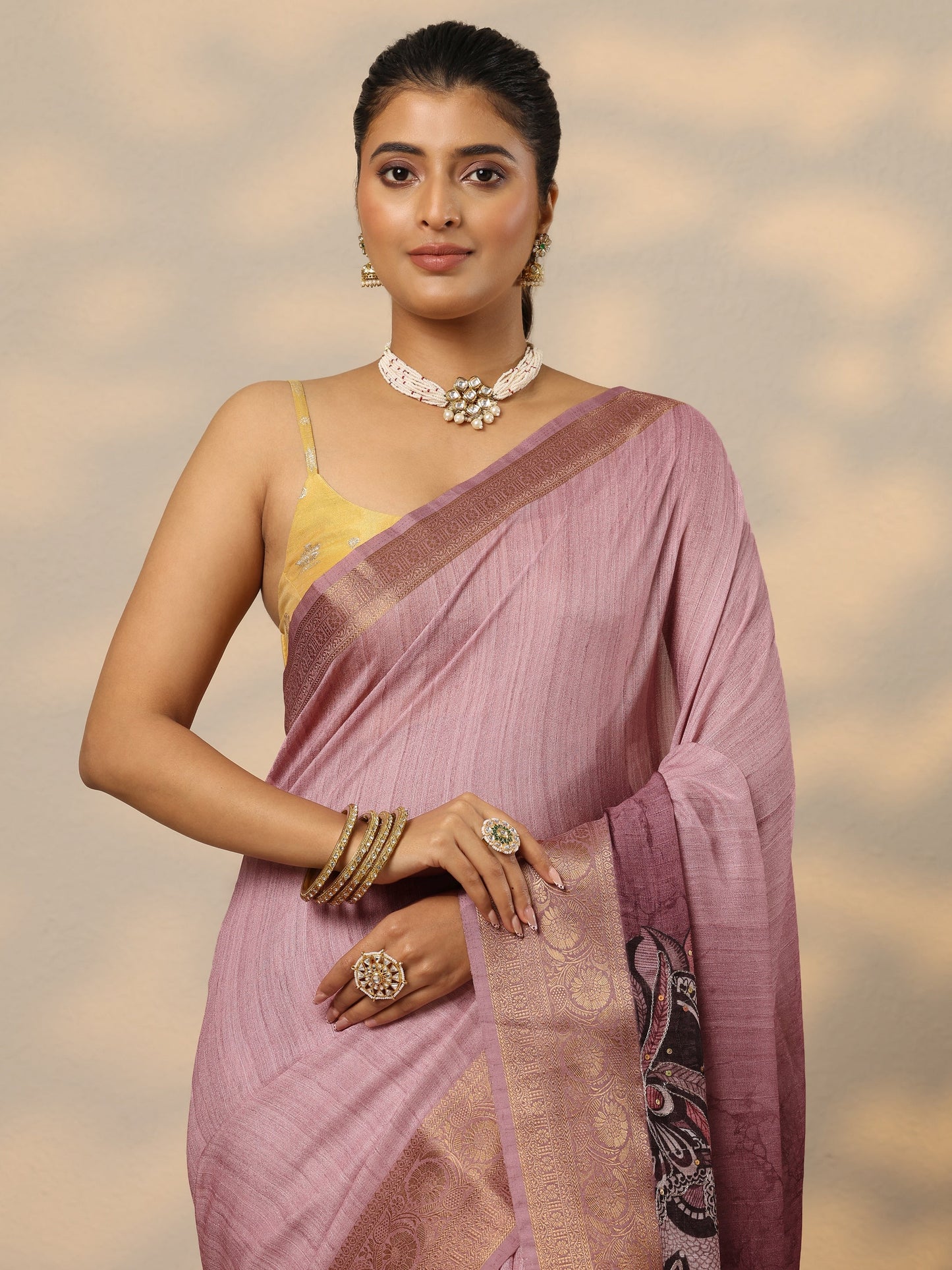 Mauve Printed Georgette Saree With Unstitched Blouse Piece