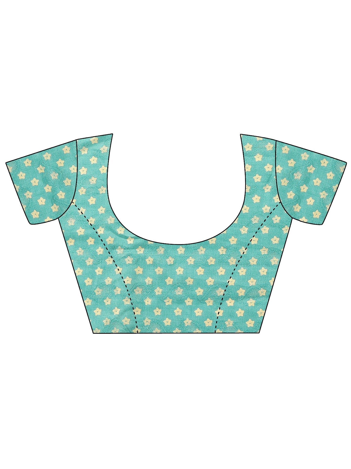 Teal Printed Silk Blend Saree With Unstitched Blouse Piece