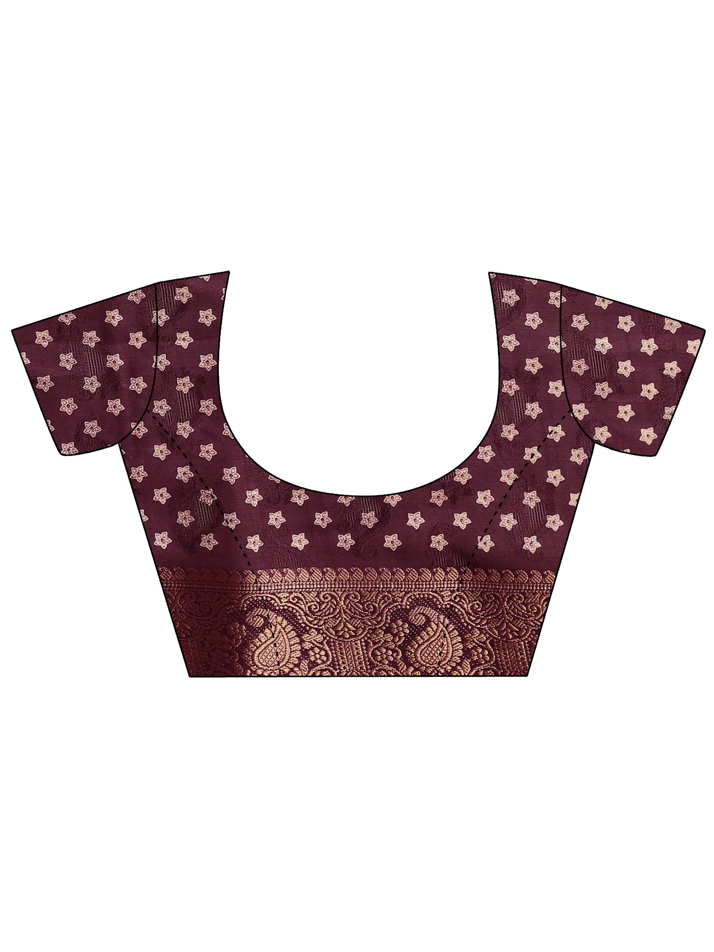 Burgundy Printed Silk Blend Saree With Unstitched Blouse Piece