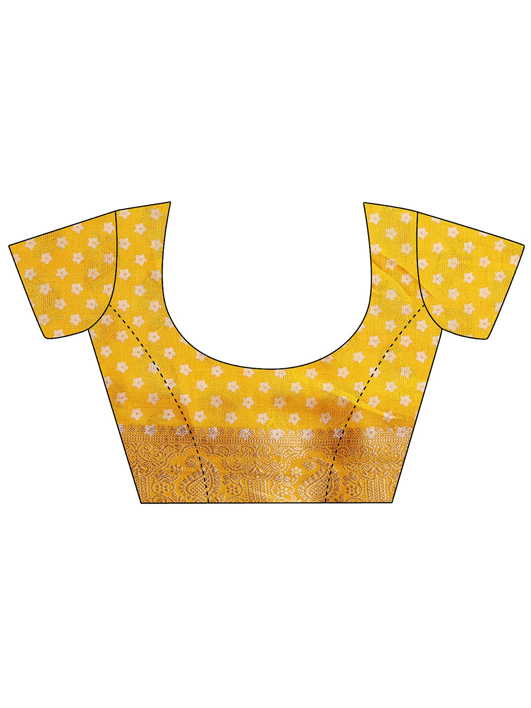 Mustard Printed Silk Blend Saree With Unstitched Blouse Piece