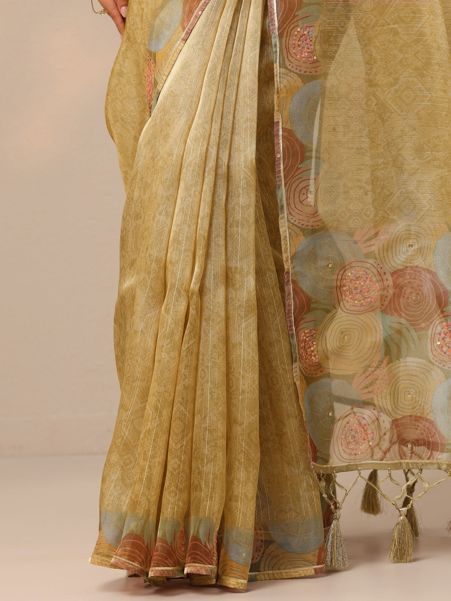 Gold Embellished Nylon Sarees With Unstitched Blouse Piece