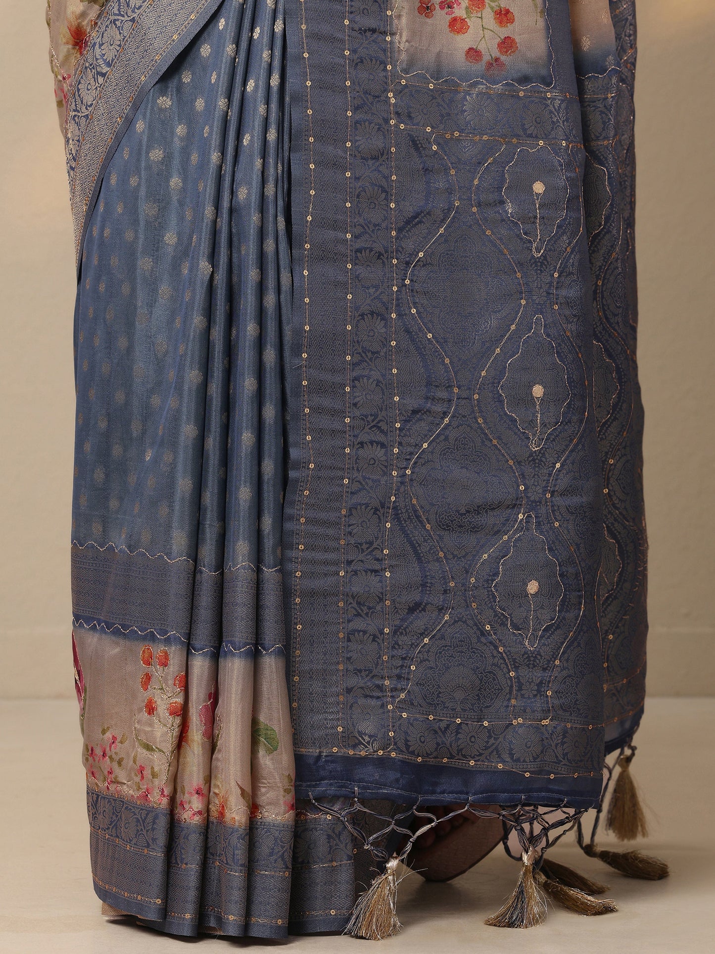 Blue Woven Design Silk Blend Saree With Unstitched Blouse Piece