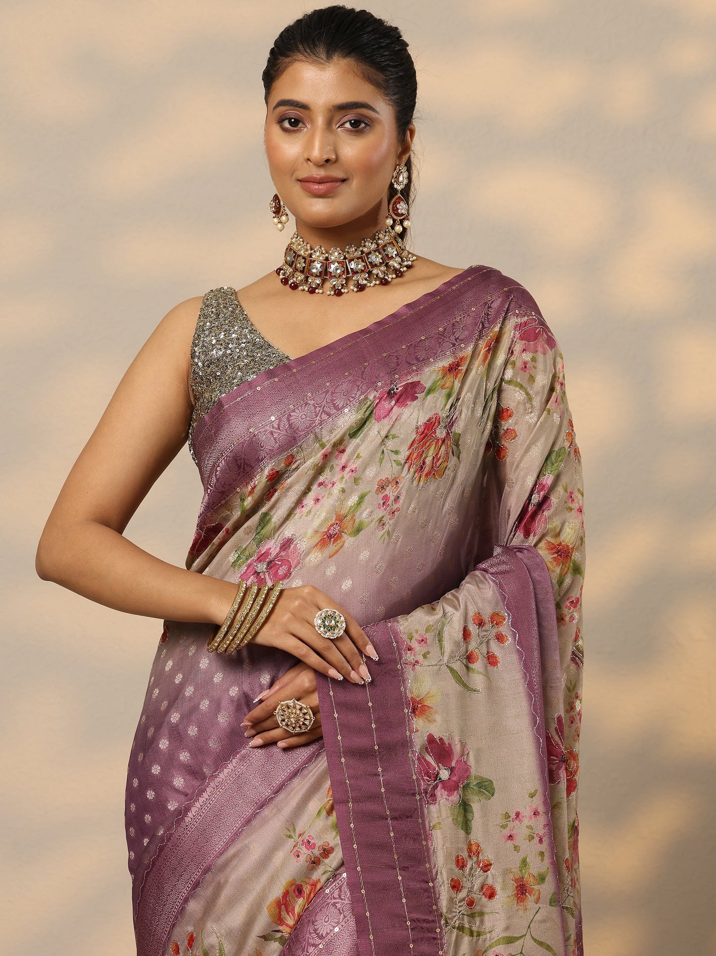 Purple Woven Design Silk Blend Saree With Unstitched Blouse Piece
