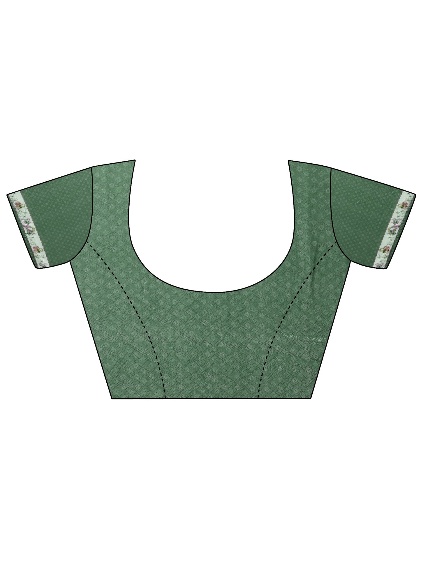 Green Printed Silk Blend Sarees With Unstitched Blouse Piece