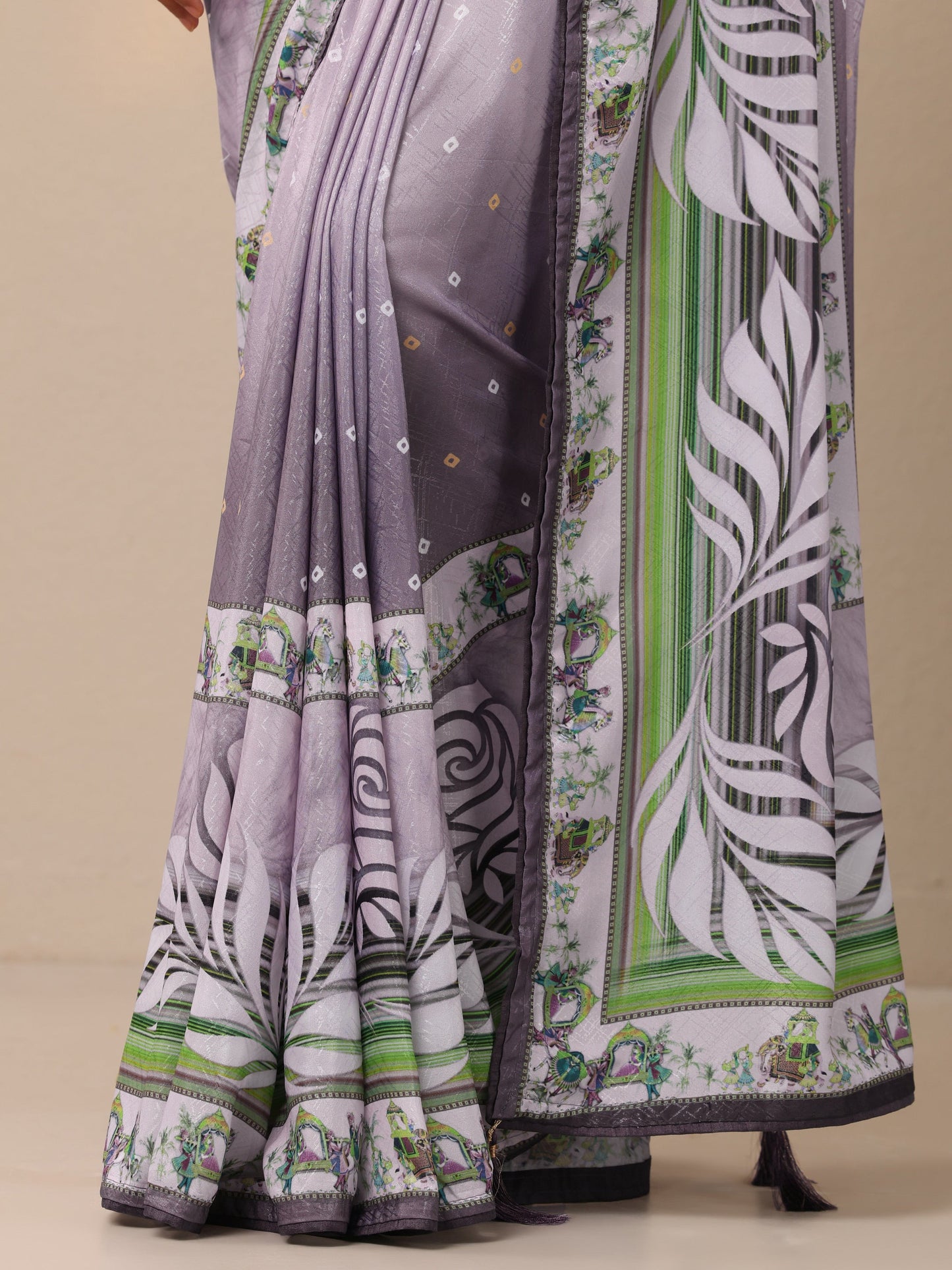 Lavender Printed Silk Blend Sarees With Unstitched Blouse Piece