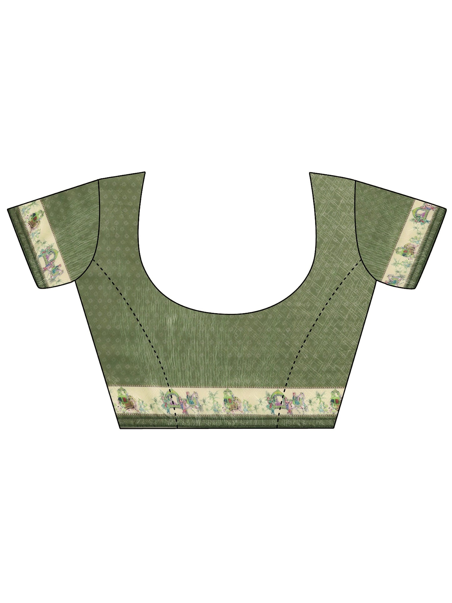 Green Printed Silk Blend Sarees With Unstitched Blouse Piece