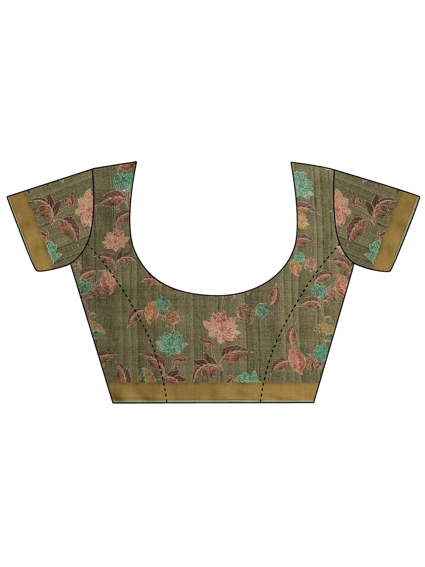 Green Printed Silk Blend Sarees With Unstitched Blouse Piece