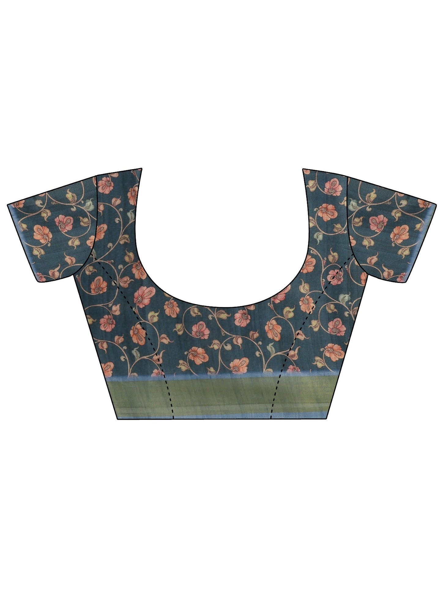 Blue Printed Silk Blend Sarees With Unstitched Blouse Piece