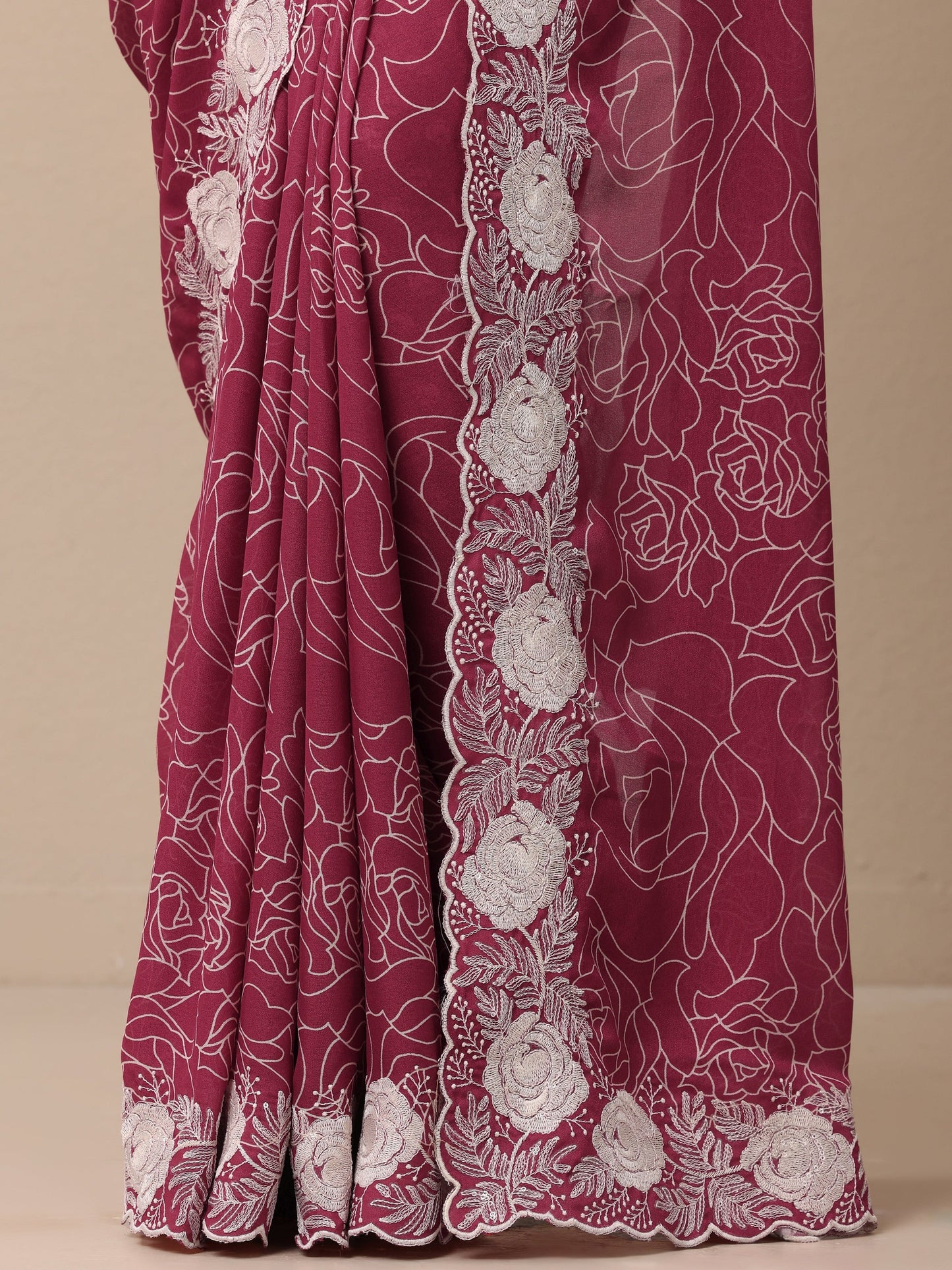 Pink Printed Georgette Sarees With Unstitched Blouse Piece