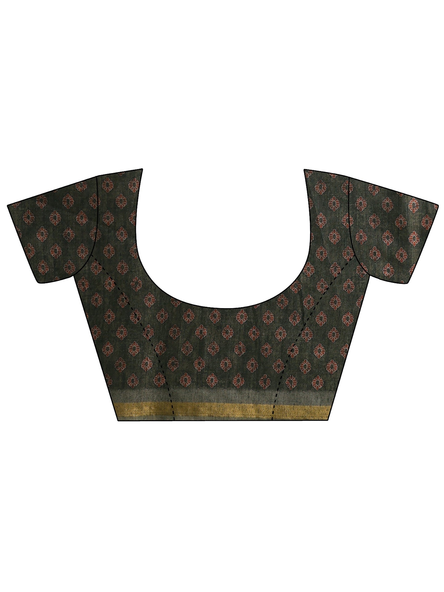 Green Printed Cotton Blend Saree With Unstitched Blouse Piece