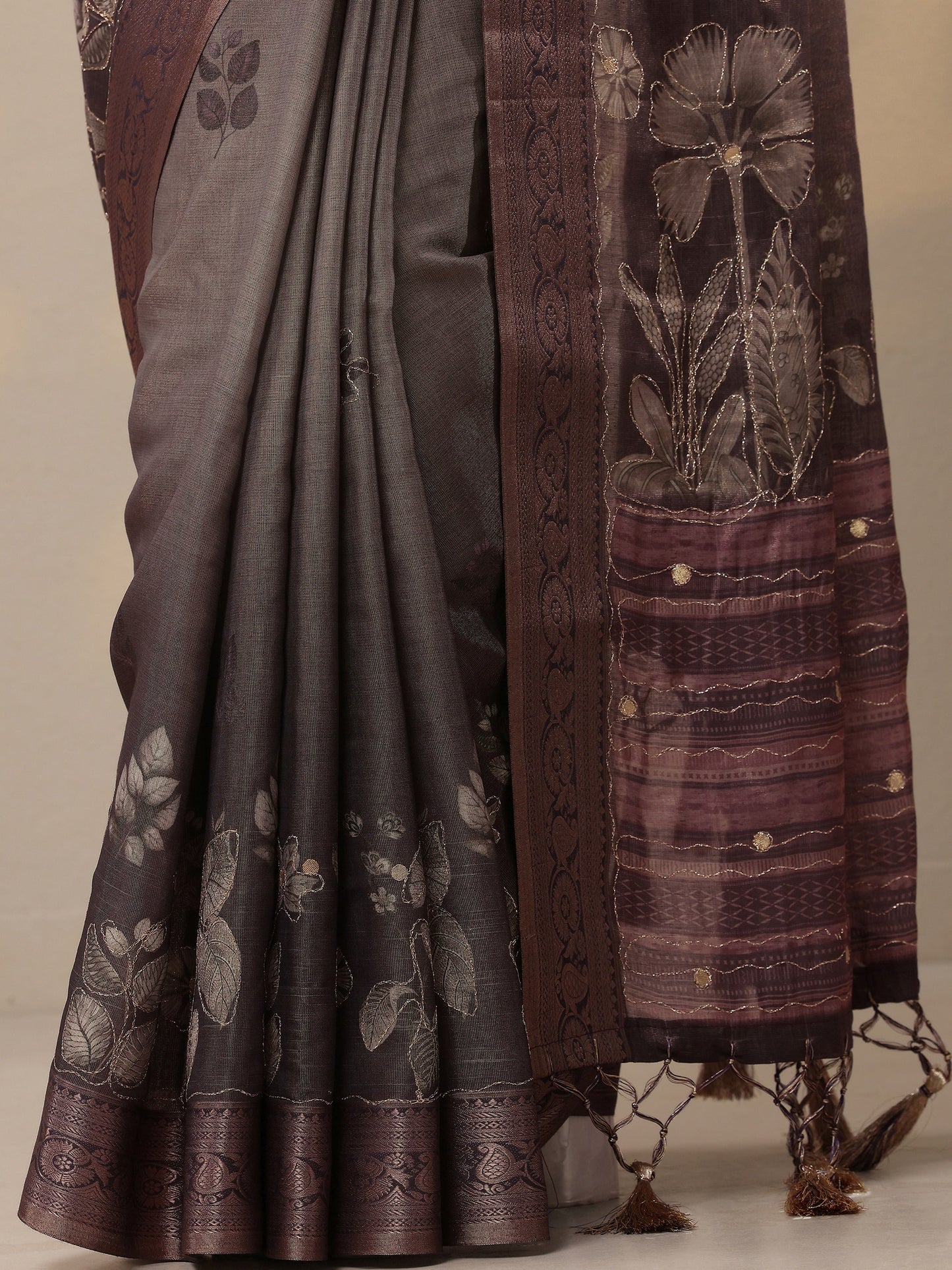 Mauve Printed Silk Blend Sarees With Unstitched Blouse Piece
