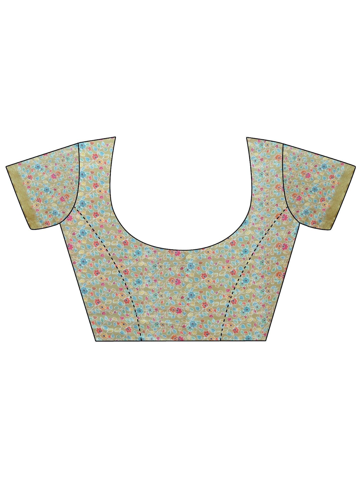 Teal Printed Silk Blend Sarees With Unstitched Blouse Piece