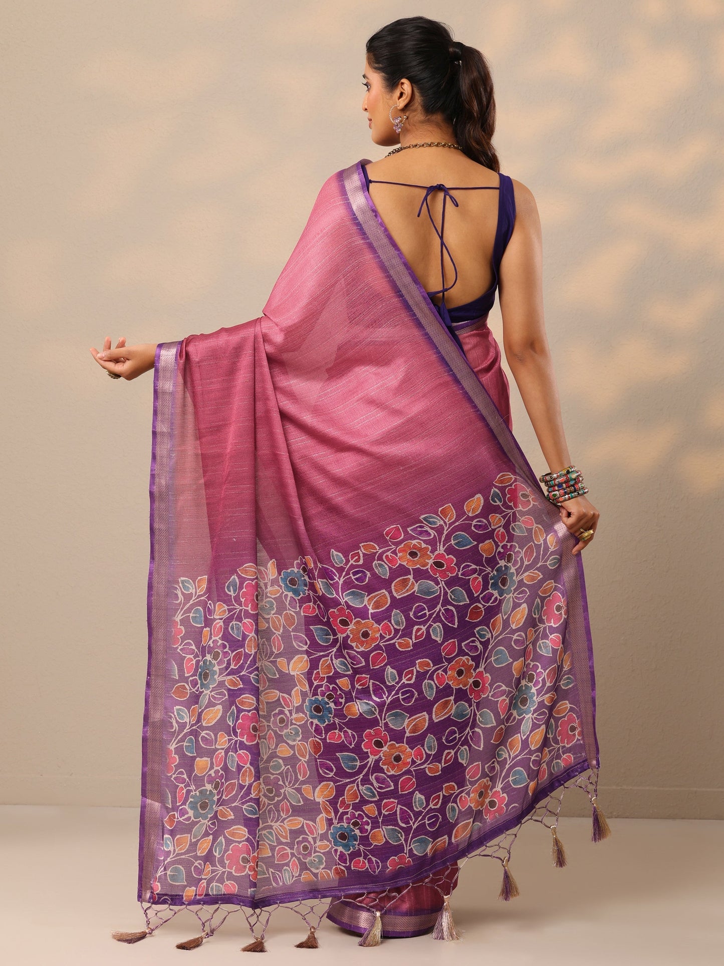 Mauve Printed Silk Blend Sarees With Unstitched Blouse Piece