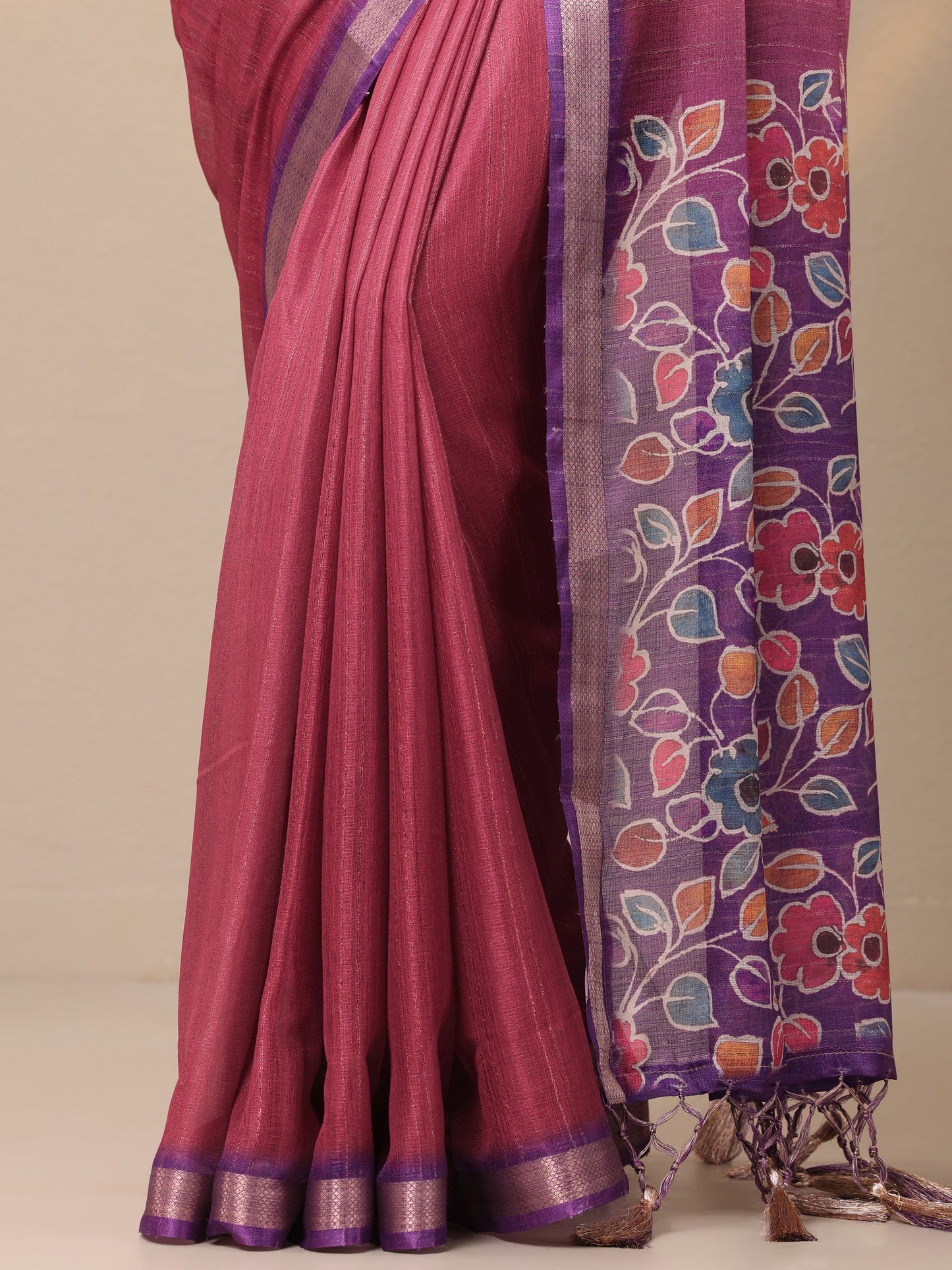 Mauve Printed Silk Blend Sarees With Unstitched Blouse Piece