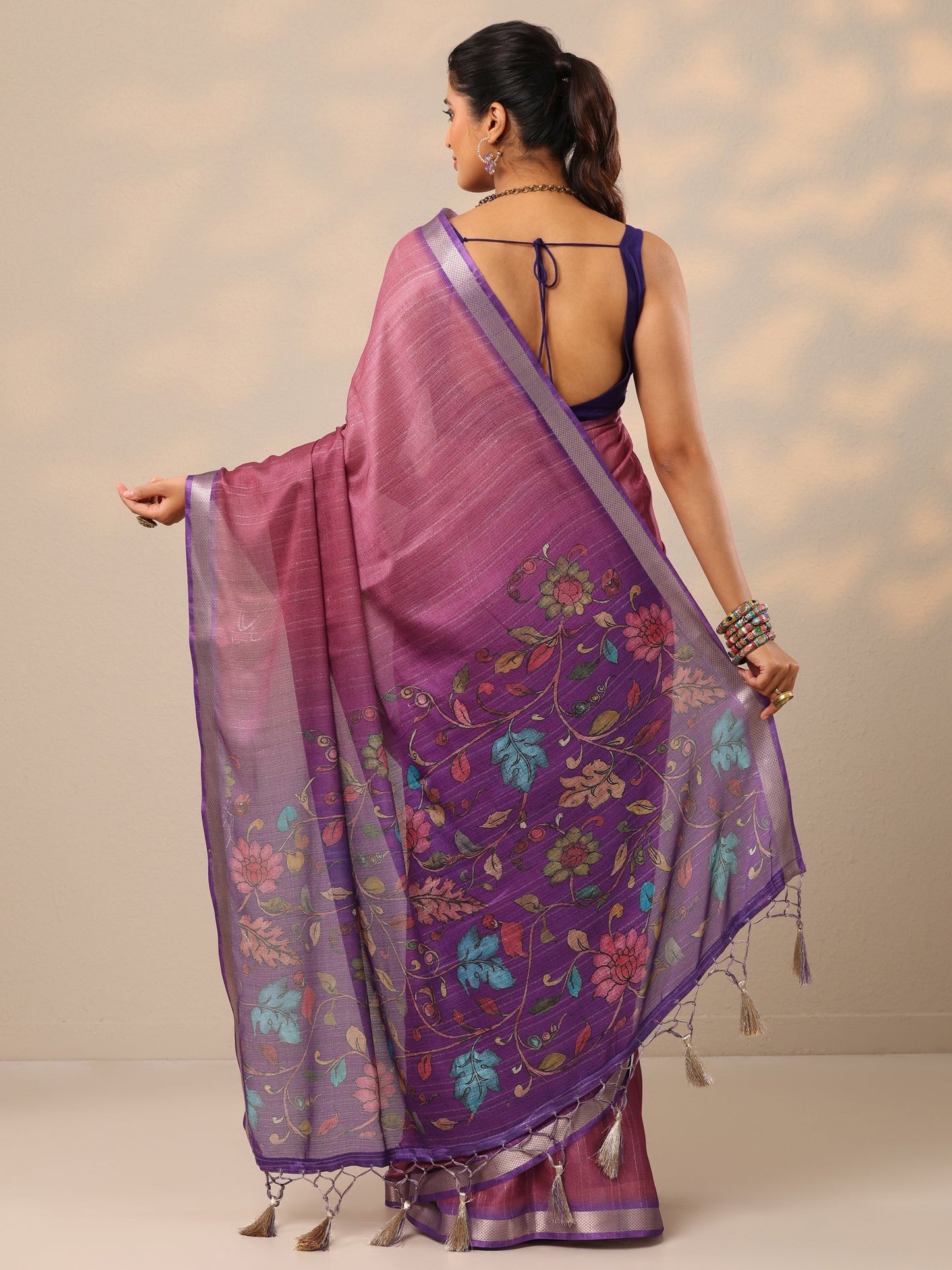 Mauve Printed Silk Blend Sarees With Unstitched Blouse Piece