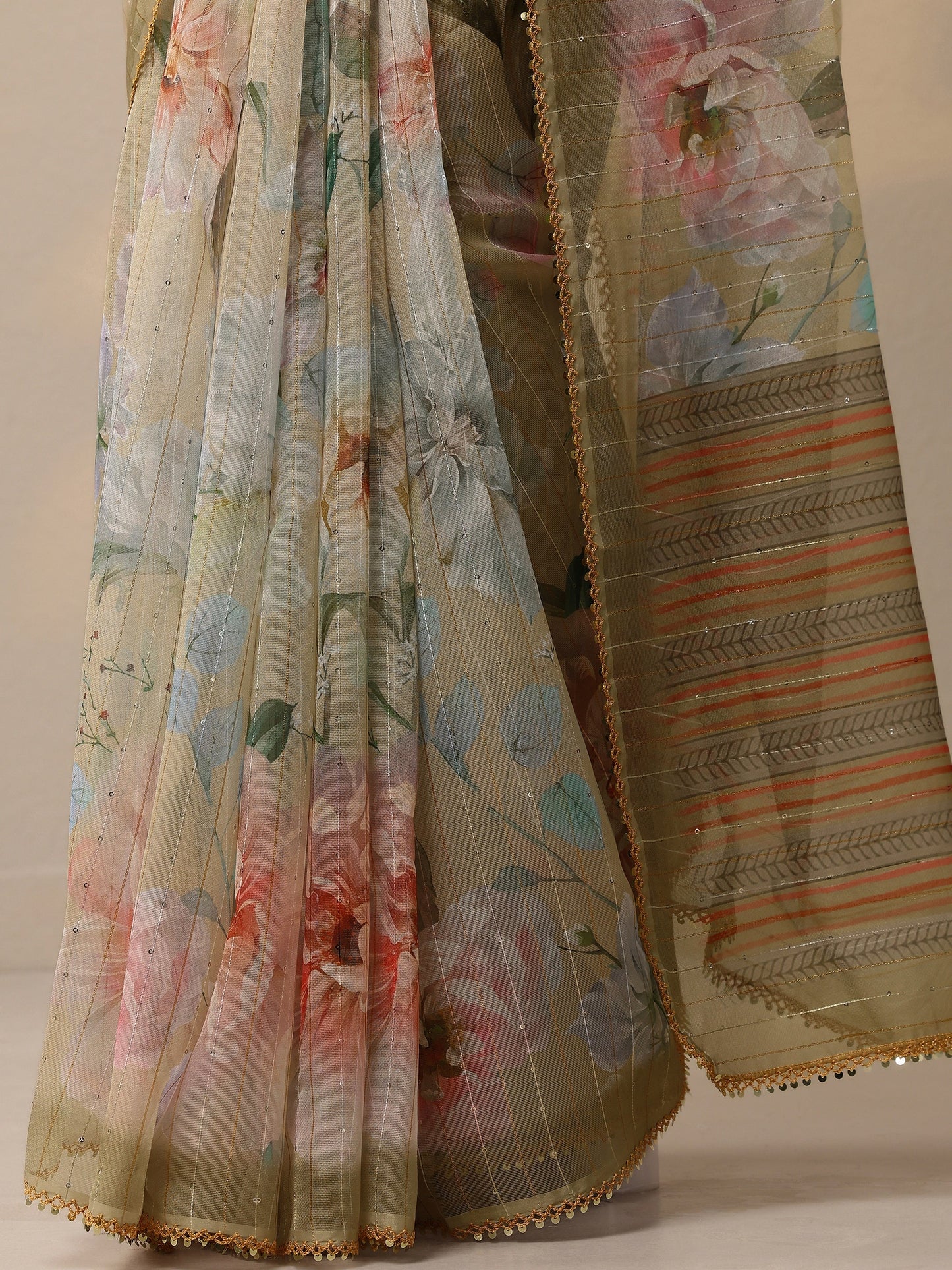 Yellow Embellished Nylon Sarees With Unstitched Blouse Piece