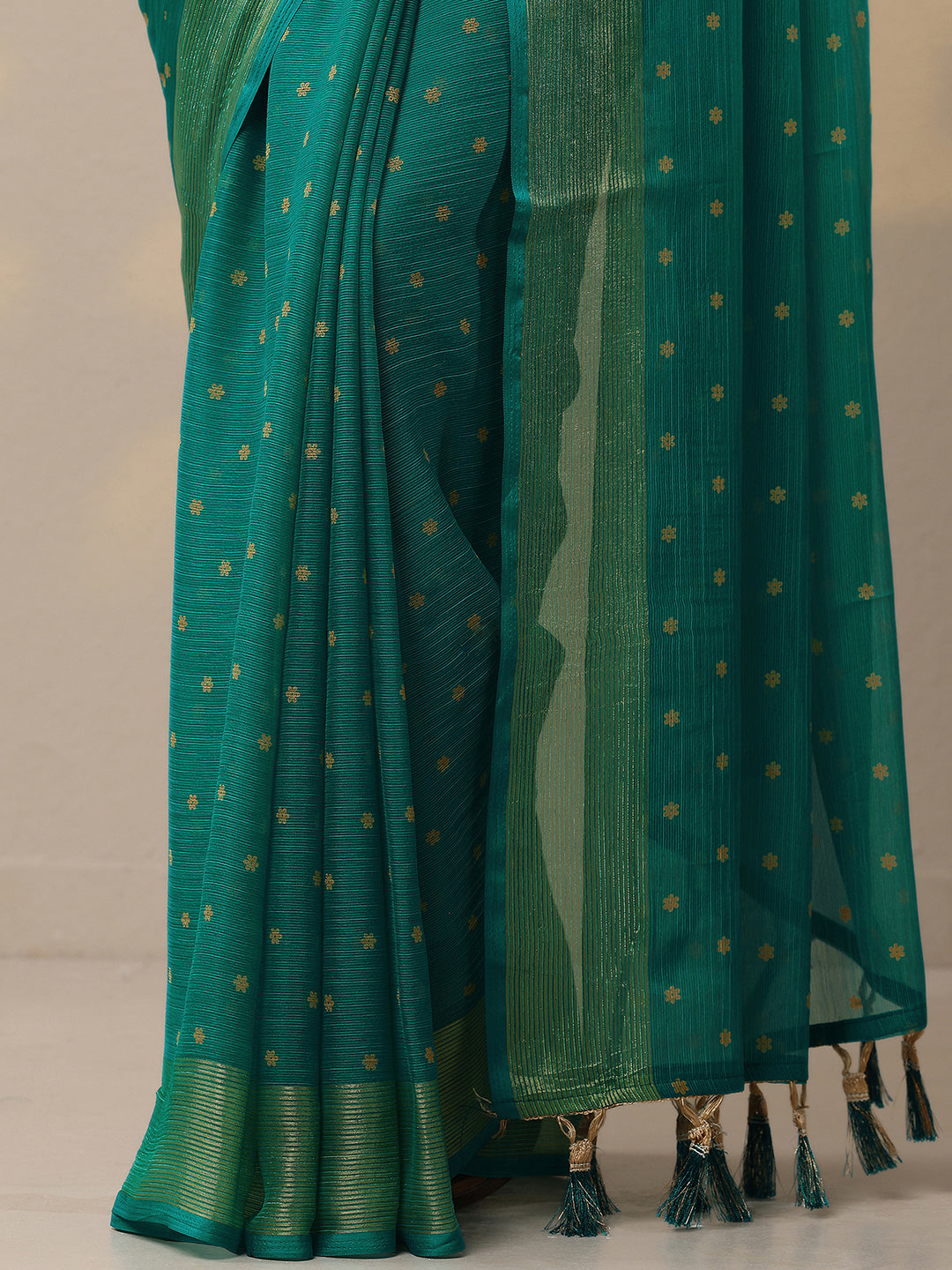 Green Printed Chiffon Sarees With Unstitched Blouse Piece
