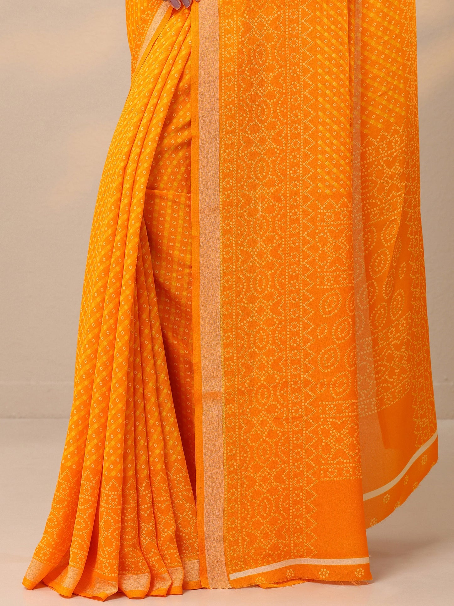 Yellow Bandhani Printed Georgette Saree With Unstitched Blouse Piece
