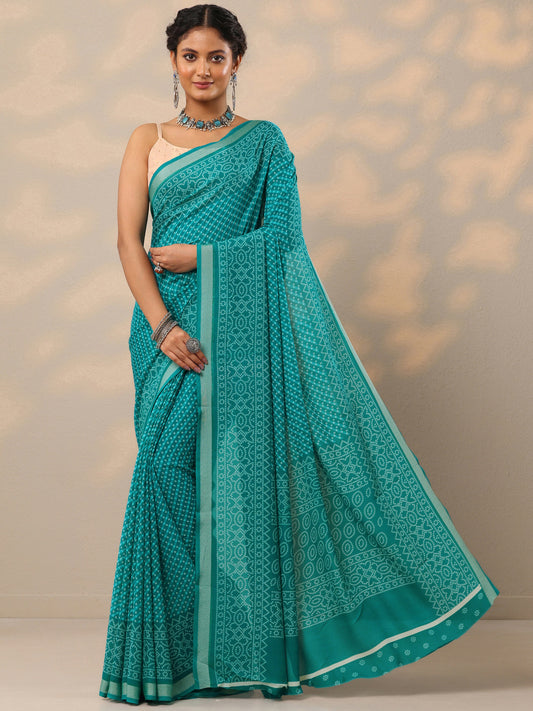 Blue Bandhani Printed Georgette Saree With Unstitched Blouse Piece