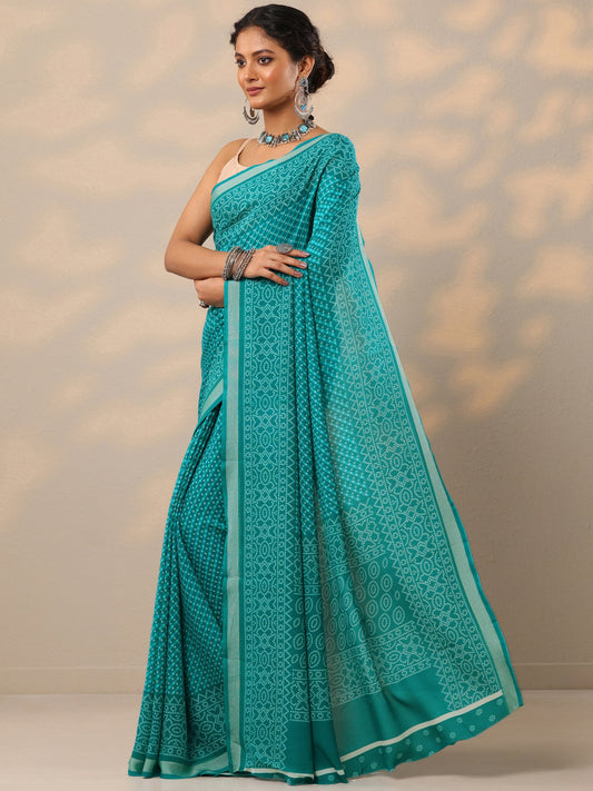 Blue Bandhani Printed Georgette Saree With Unstitched Blouse Piece