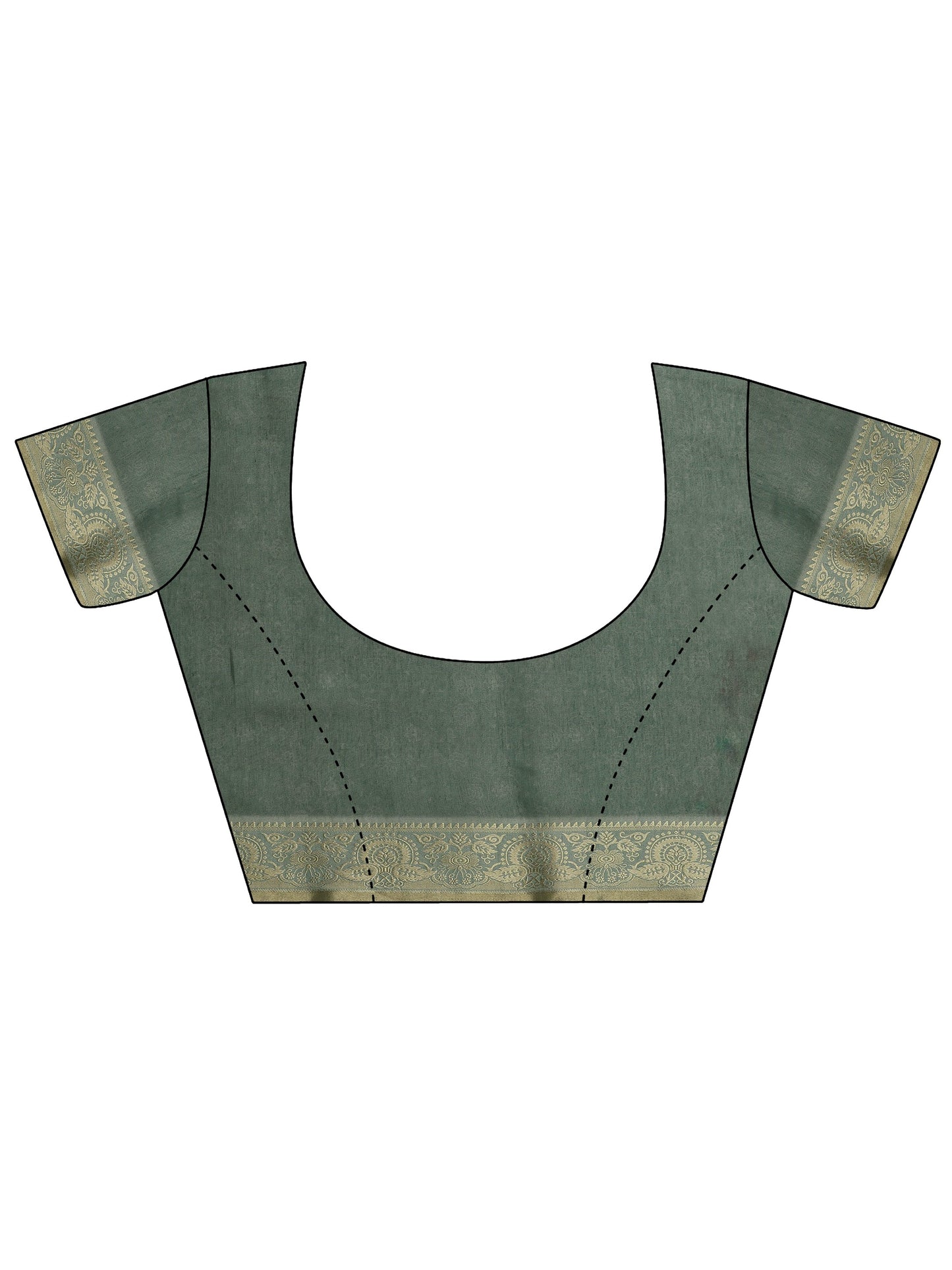 Green Printed Cotton Blend Sarees With Unstitched Blouse Piece