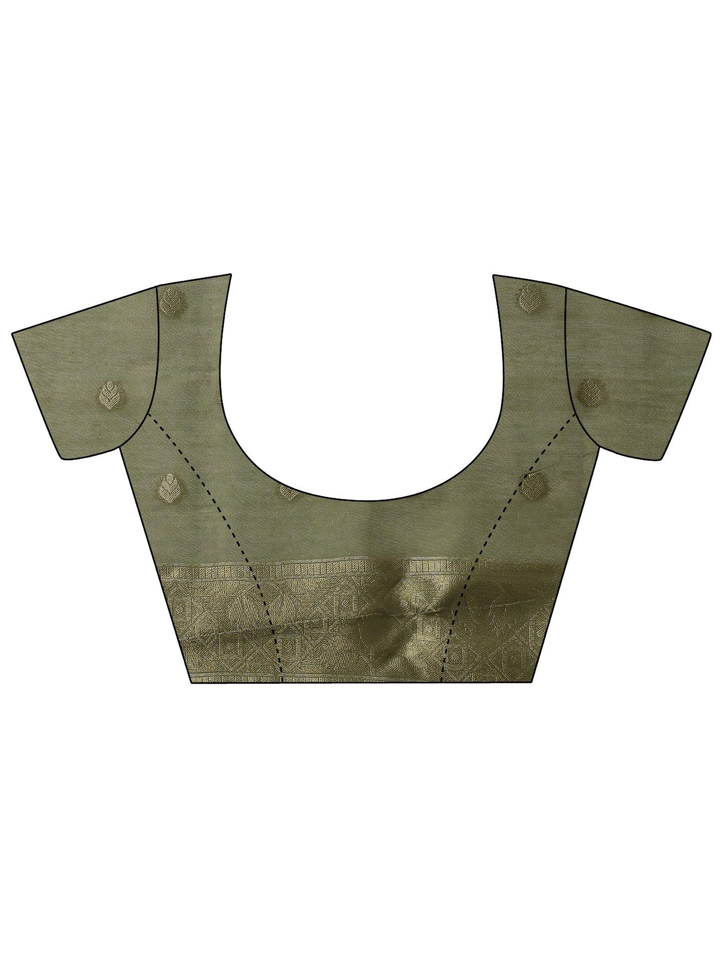 Green Printed Cotton Blend Sarees With Unstitched Blouse Piece