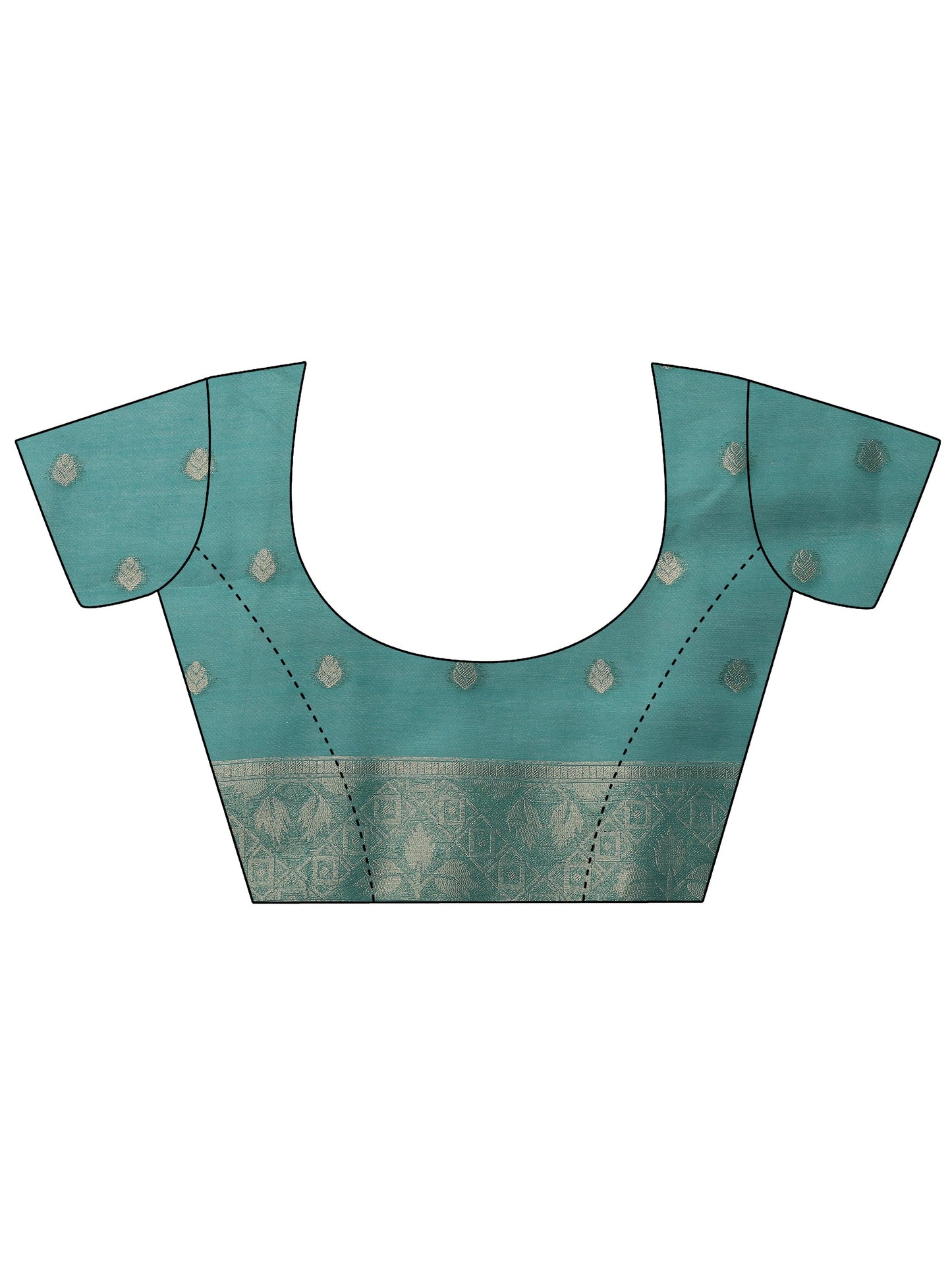 Green Printed Cotton Blend Sarees With Unstitched Blouse Piece