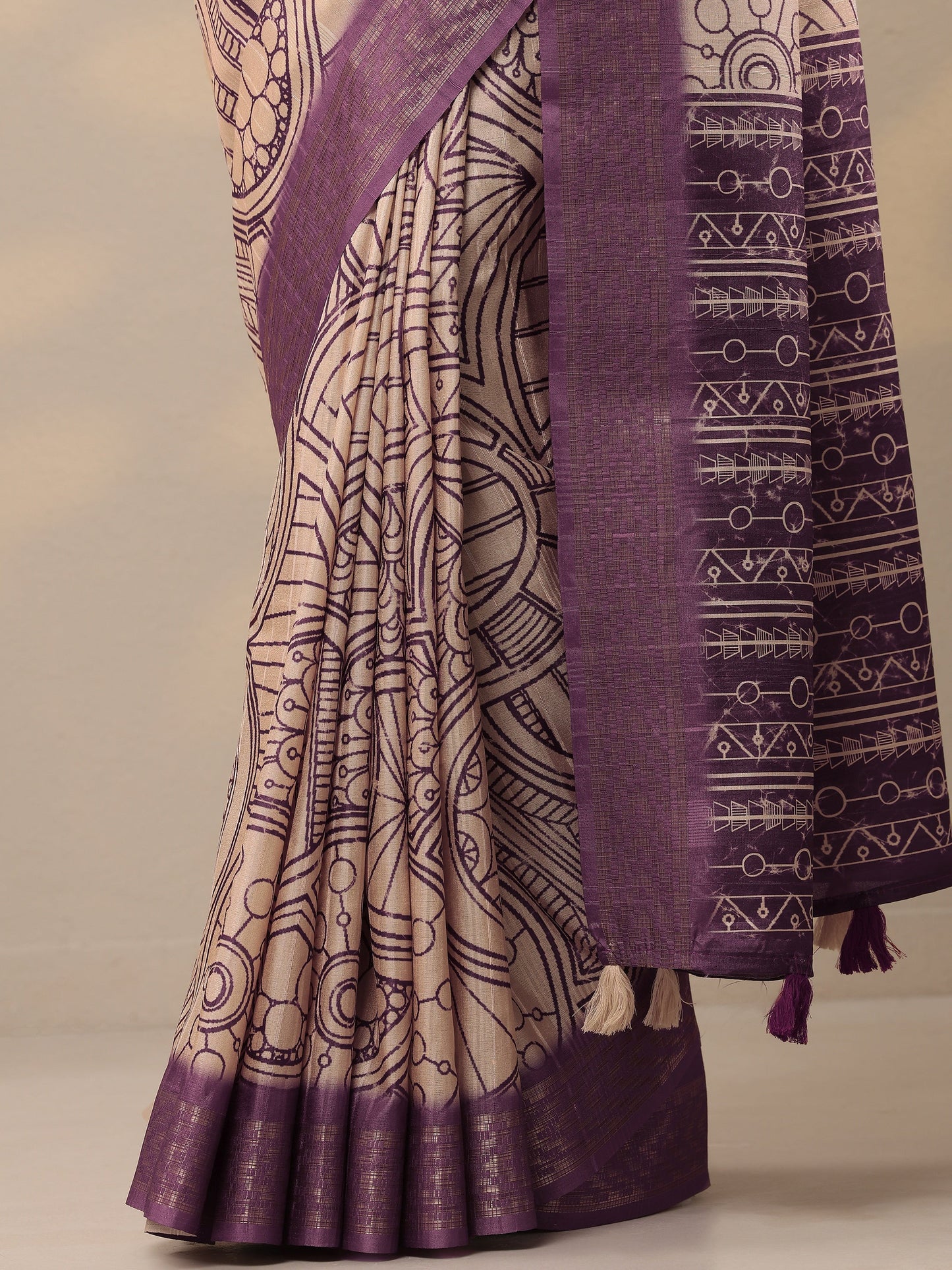 Purple Printed Silk Blend Sarees With Unstitched Blouse Piece