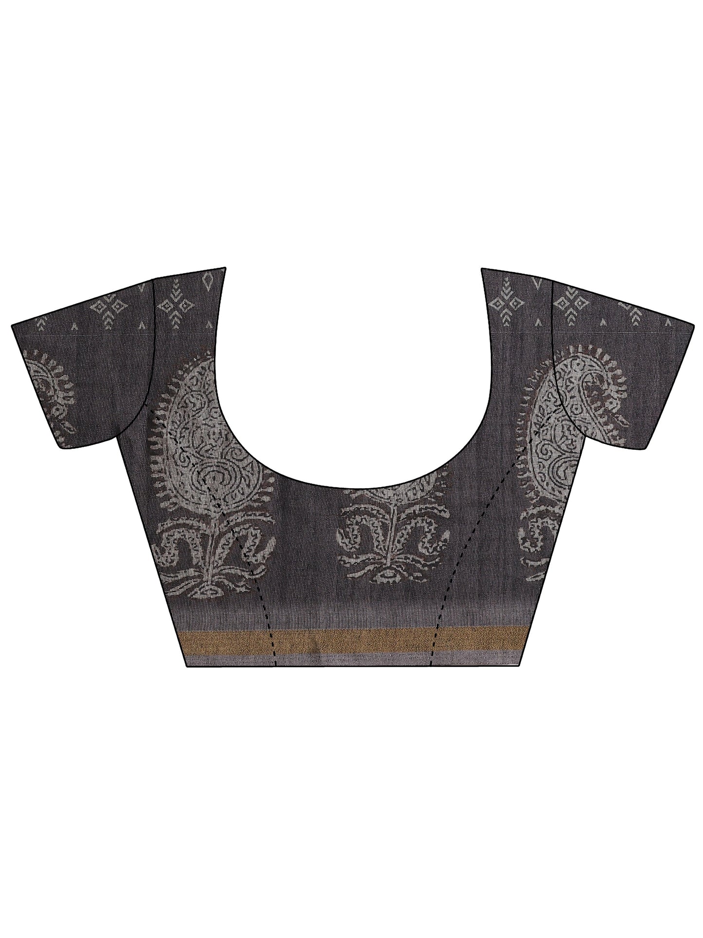 Black Printed Cotton Blend Sarees With Unstitched Blouse Piece