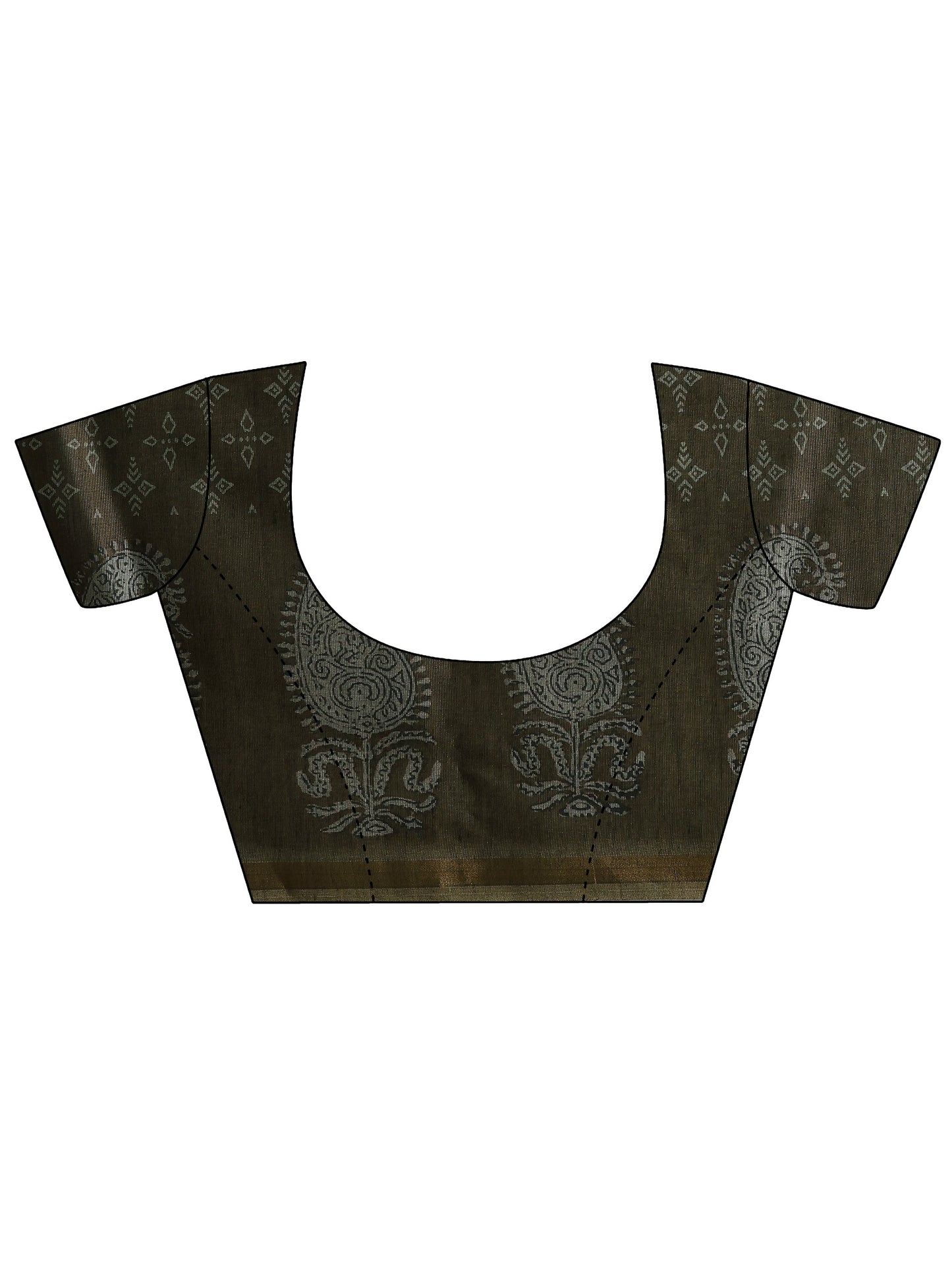 Olive Printed Cotton Blend Sarees With Unstitched Blouse Piece