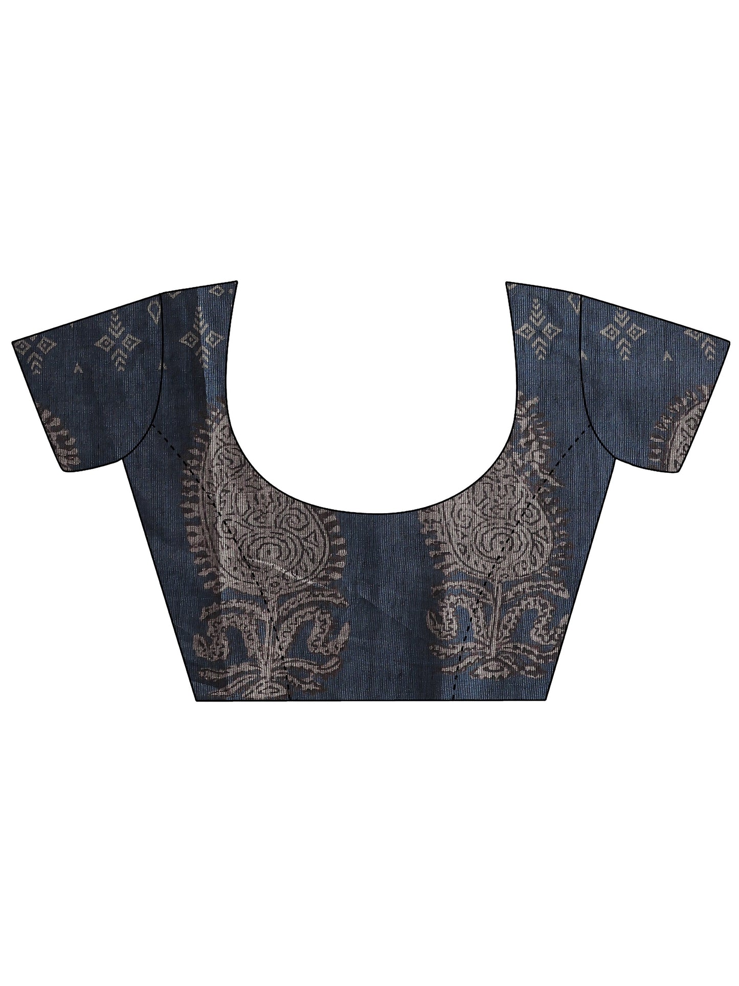 Blue Printed Cotton Blend Sarees With Unstitched Blouse Piece